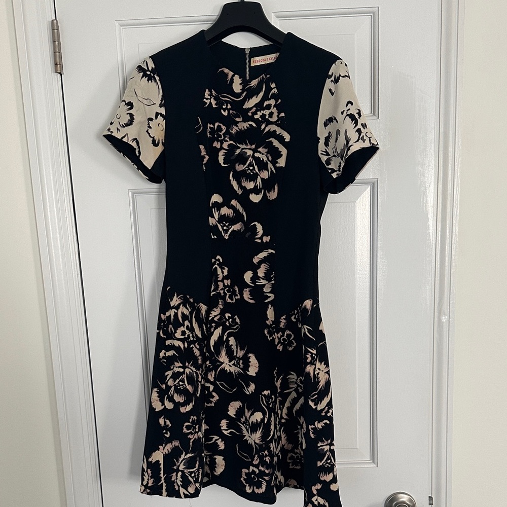 Rebecca Taylor Black and Cream Floral Mini Dress